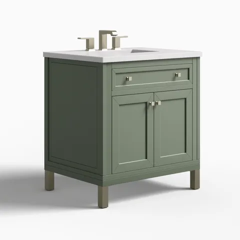 Janelle 30" Single Vanity in Smokey Celadon with 3 cm White Zeus Silestone Top