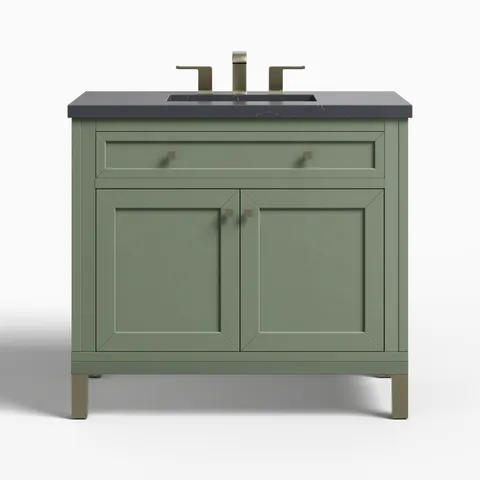 Janelle 36" Single Vanity in Smokey Celadon with 3 cm Charcoal Soapstone Silestone Top