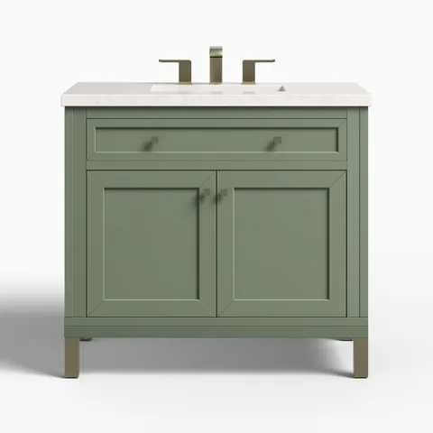 Janelle 36" Single Vanity in Smokey Celadon with 3 cm Eternal Jasmine Pearl Silestone Top