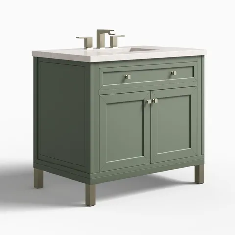 Janelle 36" Single Vanity in Smokey Celadon with 3 cm Eternal Jasmine Pearl Silestone Top