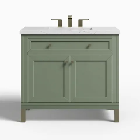 Janelle 36" Single Vanity in Smokey Celadon with 3 cm Ethereal Noctis Silestone Top