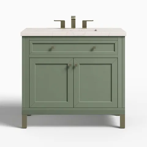 Janelle 36" Single Vanity in Smokey Celadon with 3 cm Victorian Silver Silestone Top