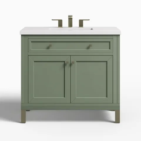 Janelle 36" Single Vanity in Smokey Celadon with 3 cm White Zeus Silestone Top