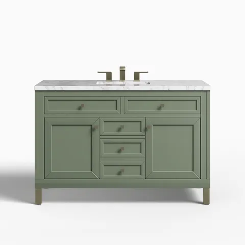 Janelle 48" Single Vanity in Smokey Celadon with 3 cm Carrara Marble Top
