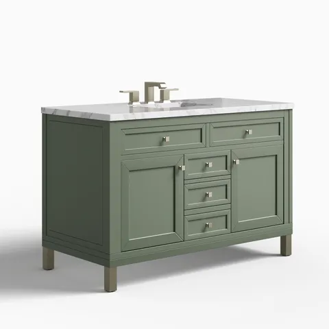 Janelle 48" Single Vanity in Smokey Celadon with 3 cm Carrara Marble Top