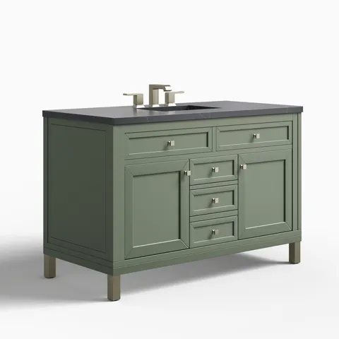 Janelle 48" Single Vanity in Smokey Celadon with 3 cm Charcoal Soapstone Silestone Top