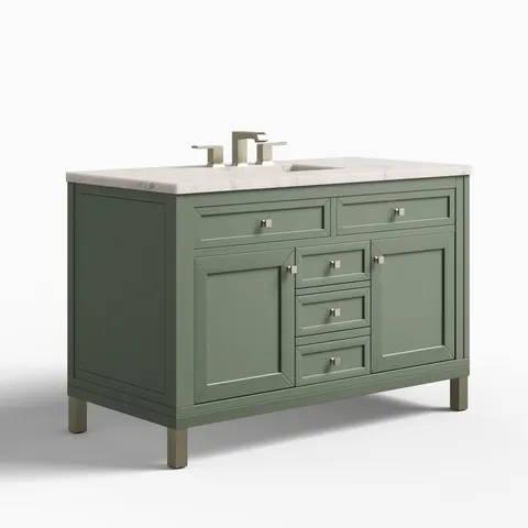 Janelle 48" Single Vanity in Smokey Celadon with 3 cm Victorian Silver Silestone Top