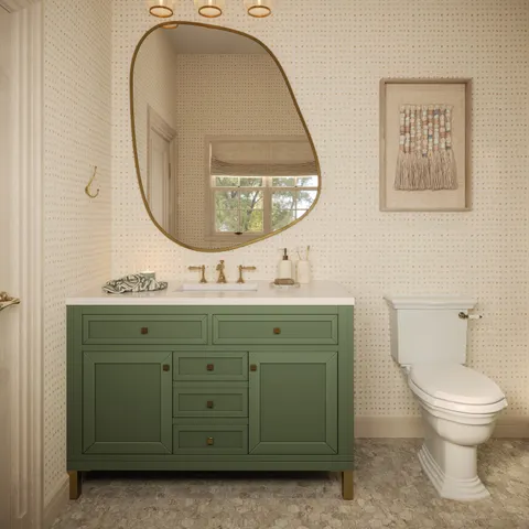 Janelle 48" Single Vanity in Smokey Celadon with 3 cm White Zeus Silestone Top