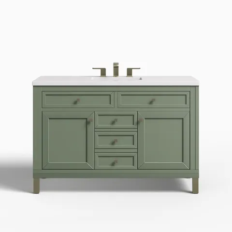 Janelle 48" Single Vanity in Smokey Celadon with 3 cm White Zeus Silestone Top