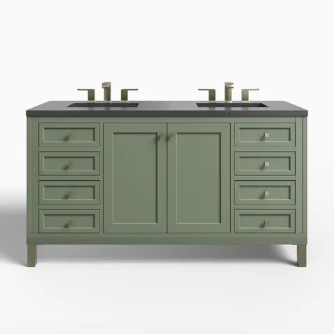 Janelle 60" Double Vanity in Smokey Celadon with 3 cm Charcoal Soapstone Silestone Top