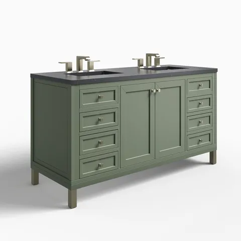 Janelle 60" Double Vanity in Smokey Celadon with 3 cm Charcoal Soapstone Silestone Top