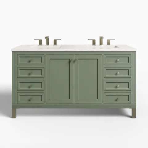Janelle 60" Double Vanity in Smokey Celadon with 3 cm Eternal Jasmine Pearl Silestone Top
