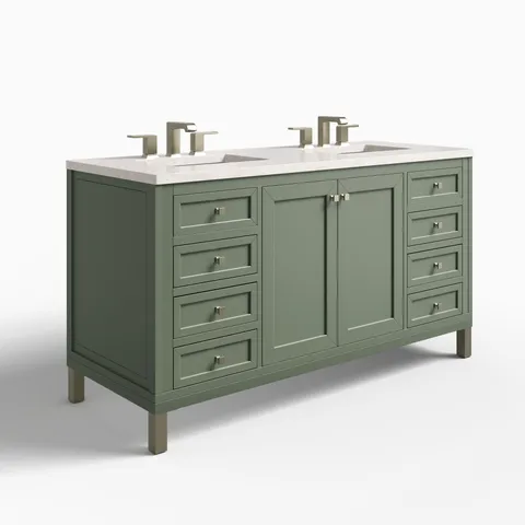 Janelle 60" Double Vanity in Smokey Celadon with 3 cm Eternal Jasmine Pearl Silestone Top