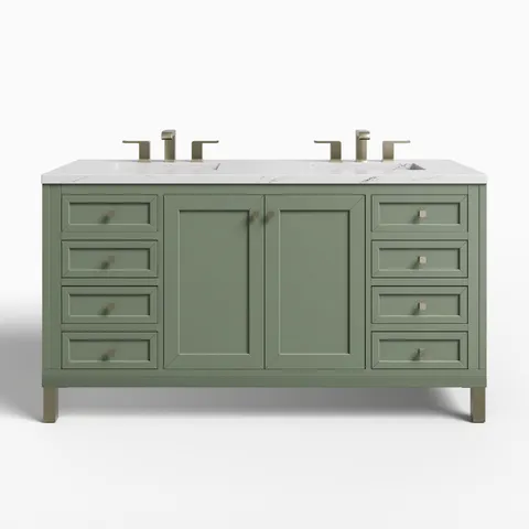 Janelle 60" Double Vanity in Smokey Celadon with 3 cm Ethereal Noctis Silestone Top