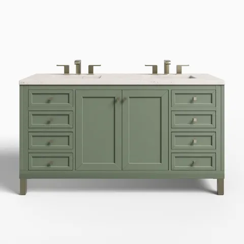 Janelle 60" Double Vanity in Smokey Celadon with 3 cm Victorian Silver Silestone Top