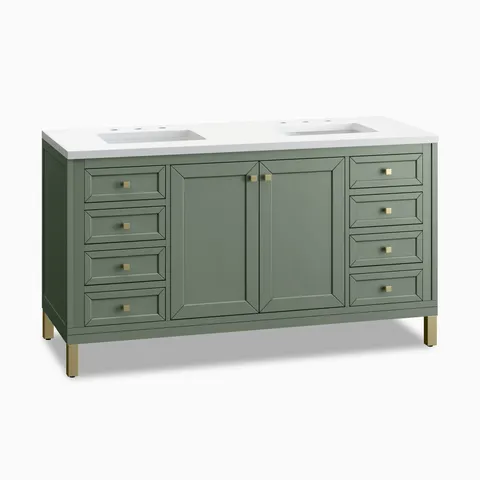 Janelle 60" Double Vanity in Smokey Celadon with 3 cm White Zeus Silestone Top