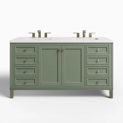 Janelle 60" Double Vanity in Smokey Celadon with 3 cm White Zeus Silestone Top