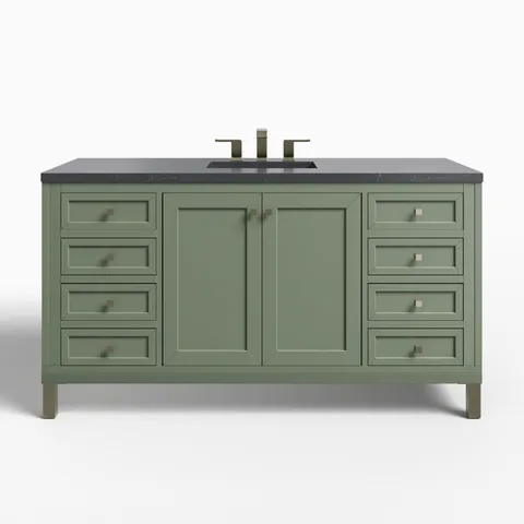 Janelle 60" Single Vanity in Smokey Celadon with 3 cm Charcoal Soapstone Silestone Top