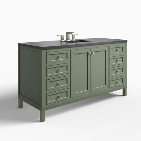 Janelle 60" Single Vanity in Smokey Celadon with 3 cm Charcoal Soapstone Silestone Top