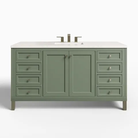 Janelle 60" Single Vanity in Smokey Celadon with 3 cm Eternal Jasmine Pearl Silestone Top