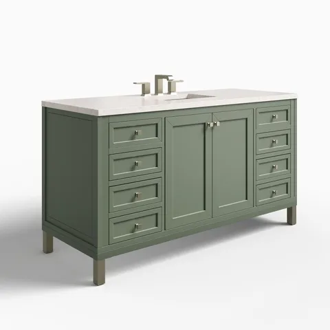 Janelle 60" Single Vanity in Smokey Celadon with 3 cm Eternal Jasmine Pearl Silestone Top