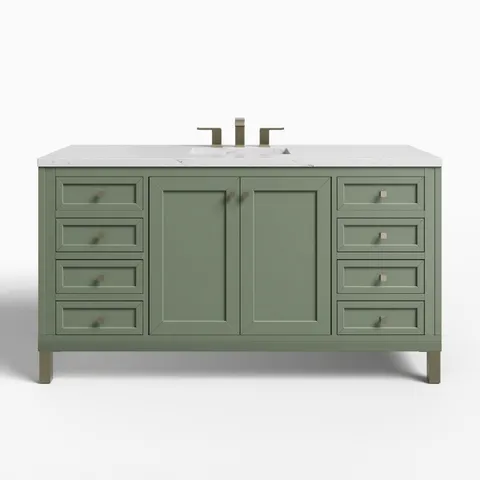 Janelle 60" Single Vanity in Smokey Celadon with 3 cm Ethereal Noctis Silestone Top