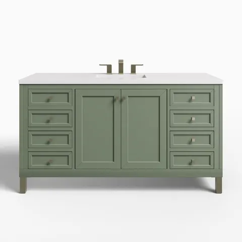Janelle 60" Single Vanity in Smokey Celadon with 3 cm White Zeus Silestone Top