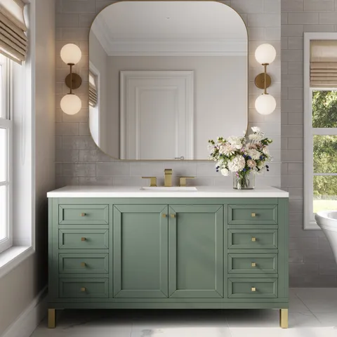 Janelle 60" Single Vanity in Smokey Celadon with 3 cm White Zeus Silestone Top