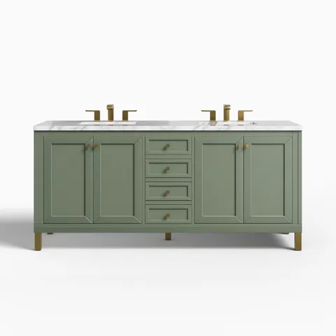 Janelle 72" Double Vanity in Smokey Celadon with 3 cm Carrara Marble Top