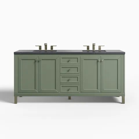 Janelle 72" Double Vanity in Smokey Celadon with 3 cm Charcoal Soapstone Silestone Top
