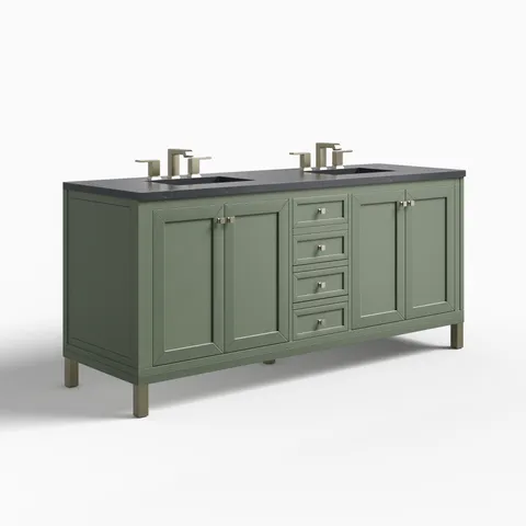 Janelle 72" Double Vanity in Smokey Celadon with 3 cm Charcoal Soapstone Silestone Top