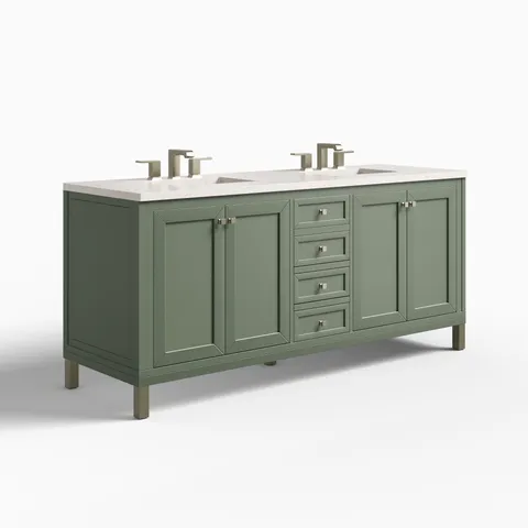 Janelle 72" Double Vanity in Smokey Celadon with 3 cm Eternal Jasmine Pearl Silestone Top