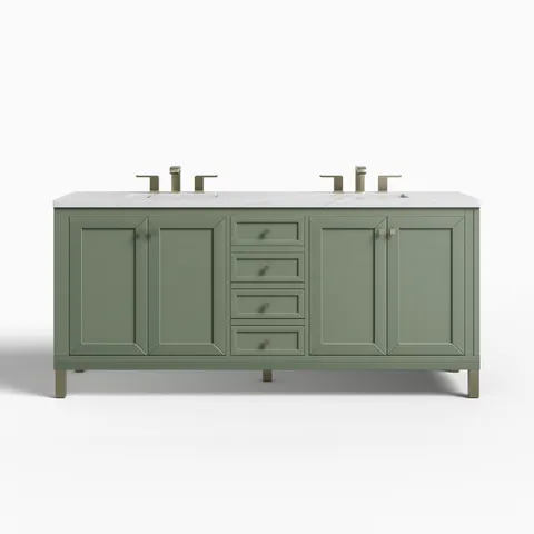 Janelle 72" Double Vanity in Smokey Celadon with 3 cm Ethereal Noctis Silestone Top