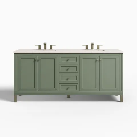 Janelle 72" Double Vanity in Smokey Celadon with 3 cm Victorian Silver Silestone Top