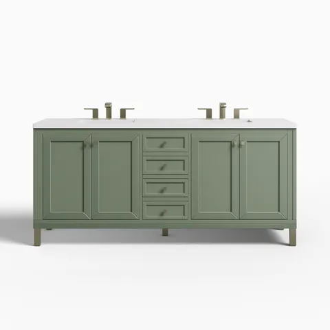 Janelle 72" Double Vanity in Smokey Celadon with 3 cm White Zeus Silestone Top