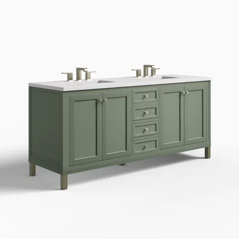 Janelle 72" Double Vanity in Smokey Celadon with 3 cm White Zeus Silestone Top