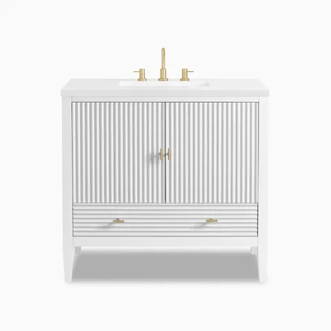 Sasha 36" Single Vanity in Bright White with 3 cm White Zeus Quartz Top