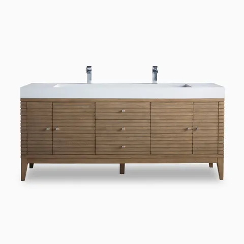 Easton 72" Double Vanity in Whitewashed Walnut with Glossy White Composite Stone Top