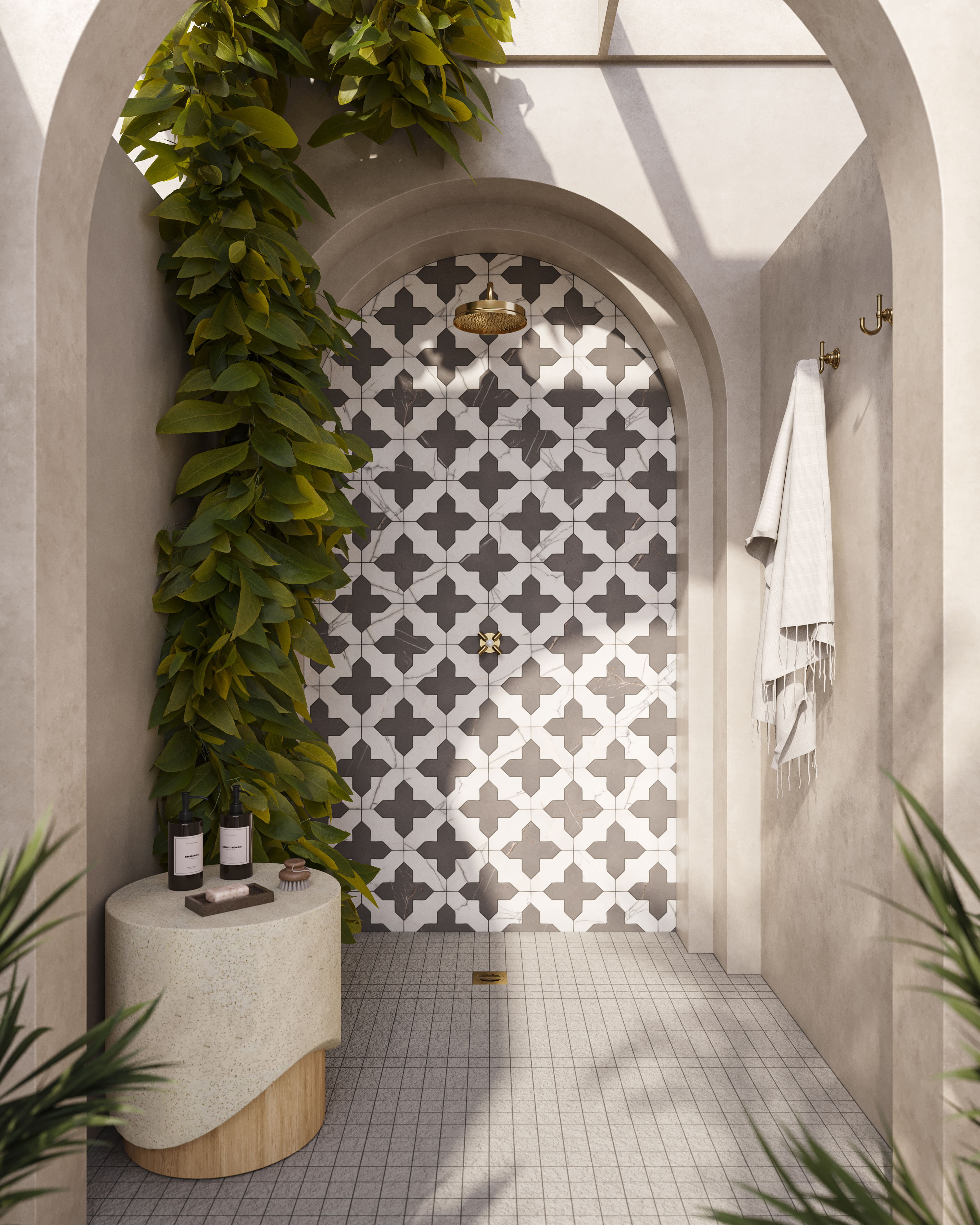 Aslan 8 x 8 Porcelain Tile Shield in Calacatta and Cross in