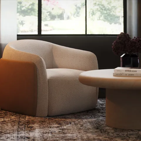 Elyndra Swivel Lounge Chair in Taupe