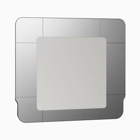 Large rectangular mirror with softly rounded corners, seamlessly encircled by a fully mirrored frame.