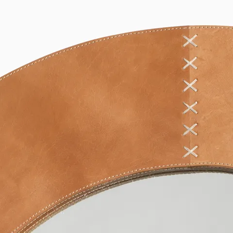 Vionna Round Mirror in Buff Leather