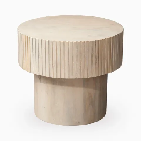 Enric Round Side Table in White Wash
