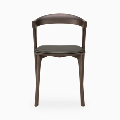Linden Dining Chair in Varnished Oak Brown / Brown Leather