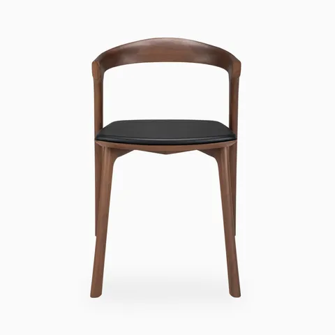 Linden Dining Chair in Varnished Teak Brown / Black Leather