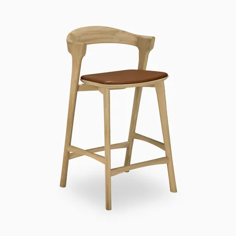 Linden Counter Stool in Varnished Oak / Cognac Leather