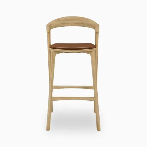 Linden Bar Stool in Varnished Oak / Cognac Leather