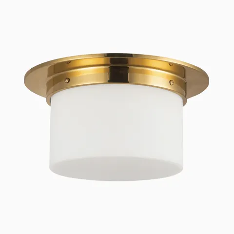 Eve Cylinder Flush Mount in Patina Brass / Opal Glass