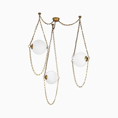 Della 10" Chandelier in Vintage Brass and Cloudy Glass