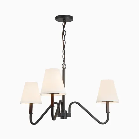 Clara Chandelier in Matte Black / White Linen